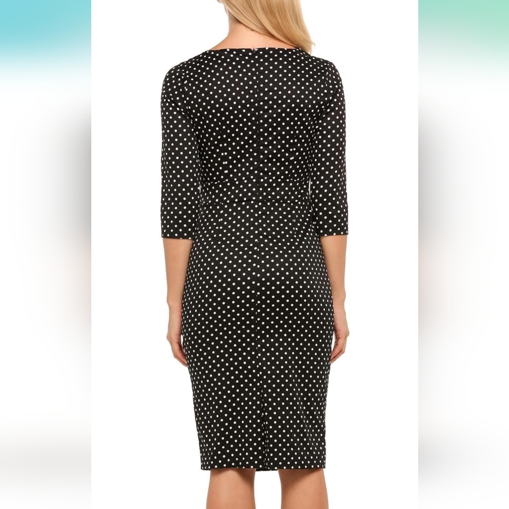 Elever Womens 50s Black Chic Polka Dot 3/4 Sleeve Wear to Work Sheath Dress XL - Picture 3 of 8